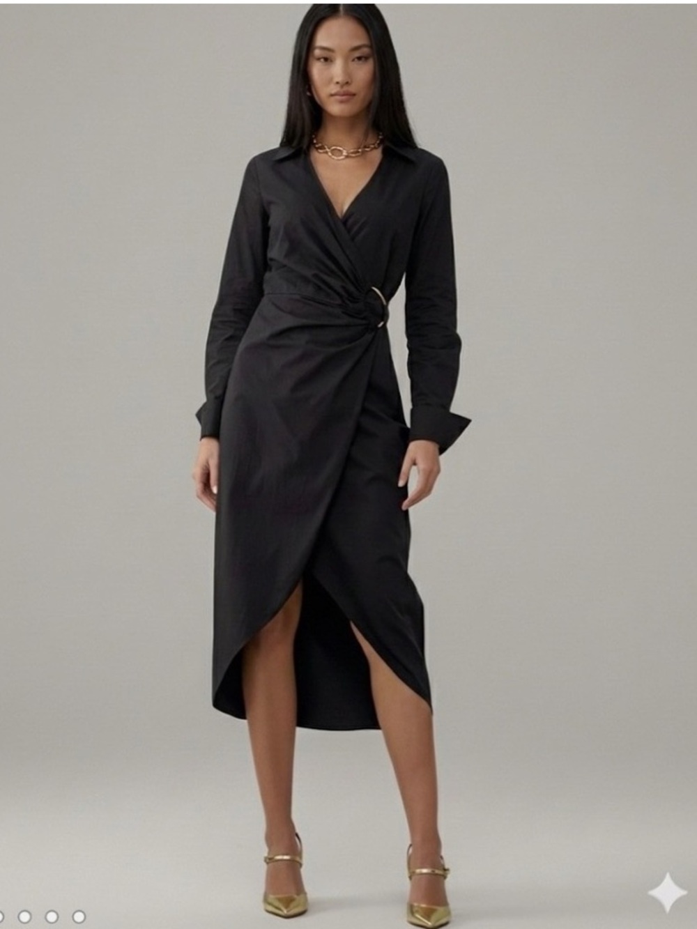 NEW Boston Proper Hardware Detail Collared Shirt Dress Cotton Black Sz 10 NWT